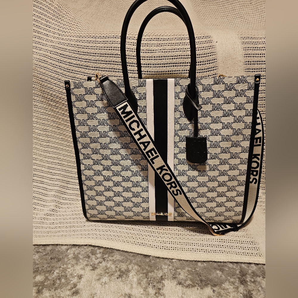 Michael Kors Mirella Large Logo Jacquard Tote Crossbody Bag